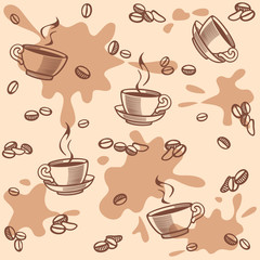 background with coffee beans and cup - seamless