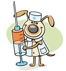 cartoon dog - veterinarian character with syringe