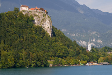 Fototapeta premium Castle and church of Bled, Slovenia