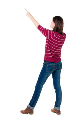 Back view of  pointing woman.
