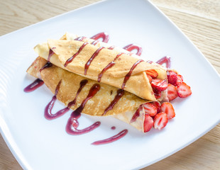 Crepes with fresh strawberries