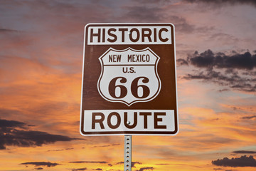 Old Route 66 New Mexico Sign With Sunset Sky