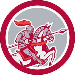 Knight Riding Horse Lance Circle Cartoon