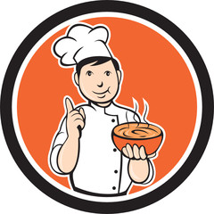 Chef Cook Carrying Bowl Circle Cartoon