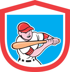 Baseball Player Batting Shield Cartoon