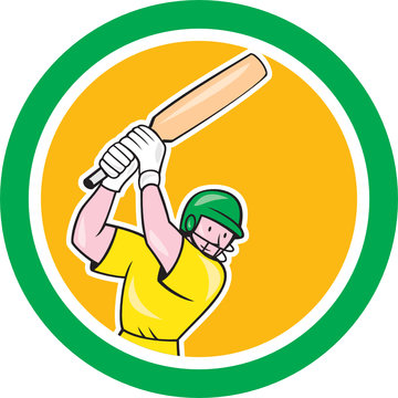 Cricket Player Batsman Batting Circle Cartoon