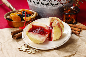 Baked apples stuffed with blueberry jam