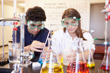 Pupils Carrying Out Experiment In Science Class