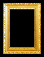 The antique gold frame on the black background
