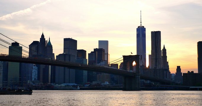 4K view of Manhattan skyline at sunset - New York - USA