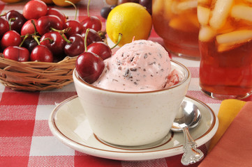 Cherry ice cream with chocolate chips