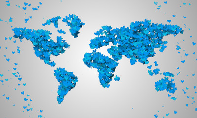 World Map Blue Love Shape Particles