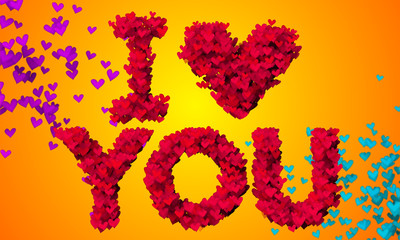 I love you Particles Heart Shape 3D orange background