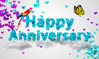 Happy Anniversary Blue Heart Shape 3D