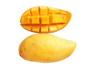 sweet ripe mango on white background, top view