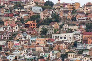 Fototapeta na wymiar Densely packed houses on the hills of Antananarivo