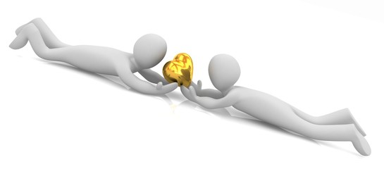 3D humans lying and holds heart