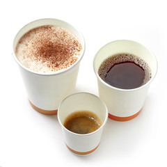 various kinds of paper take away coffee cups