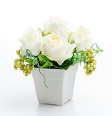 Plastic flower vase isolated white background