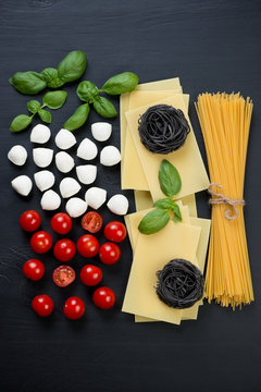 Flavors of Italy, view from above, studio shot