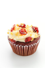 Red cupcake velvet isolated white background