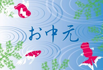 お中元の金魚のイラストのPOP広告