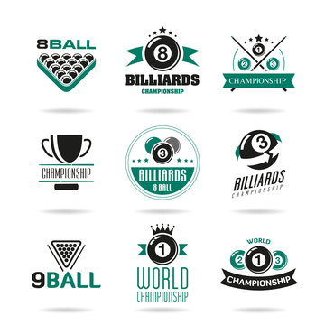 Billiards and snooker icons set - 2