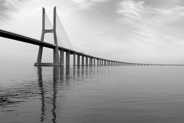 Long Bridge. Lisbon, Portugal. monochromatic picture