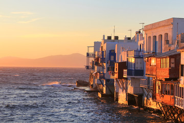 Little Venice at sunset, Mykonos - obrazy, fototapety, plakaty