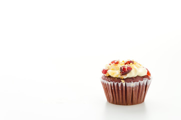 Red cupcake velvet isolated white background