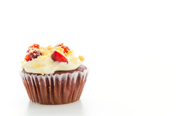 Red cupcake velvet isolated white background