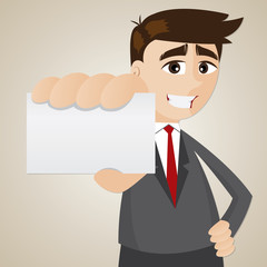 cartoon businessman showing blank name card