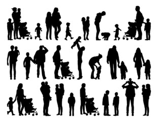 big set of families with young children silhouettes