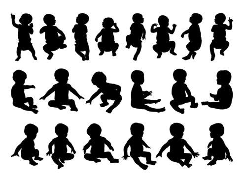 big set of little baby silhouettes