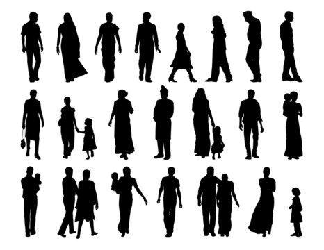 big set of indian people silhouettes