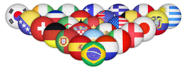 Set of soccer balls mapping with country flags