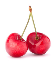Two heart shaped cherry berries