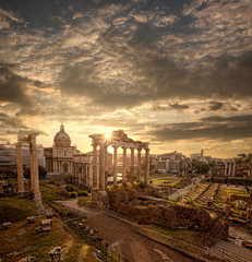 Fototapeta na wymiar Famous Roman ruins in Rome, Capital city of Italy
