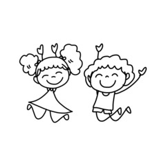 hand drawing cartoon happy kids