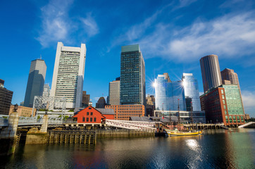 Boston waterfront with skyscrapers and bridge