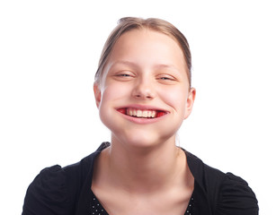 teen girl eating strawberry