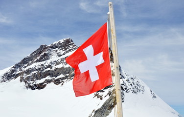 switzerland flag on Jungfrau mountain
