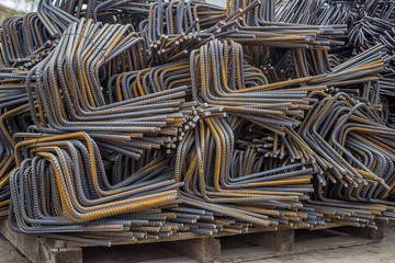 Stack of steel reinforcement rebar background
