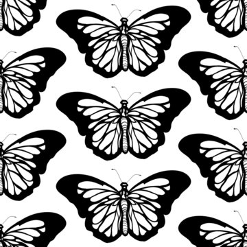 Graphic butterfly black and white seamless pattern