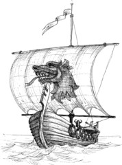 Obraz premium Szkic długiej łodzi Drakkar