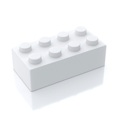 Single White Building Block Isolated on White Background