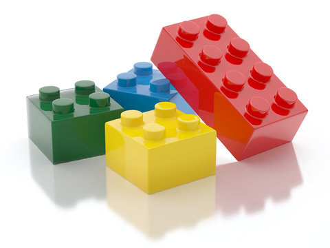 Plastic Toy Blocks Isolated on White Background