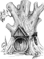 Small house in tree hollow sketch