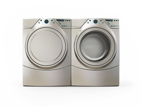 Dryer and Washer Machine Isolated on White Background