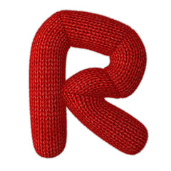 Letter R Made of Wool Knit Isolated on White Background
